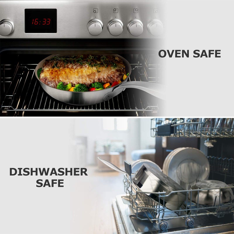 Duxtop Ceramic Non-stick Frying Pan, Stainless Steel Induction Frying Pan, 9.5-Inch Stir Fry Pan with Heavy-gauge Impact-bonded Bottom, FUSION Ti - Image 2